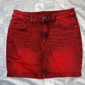 Red overdyed stretch denim miniskirt 8